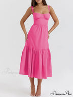 Strap Solid Color Charming A-Hem Midi Dress