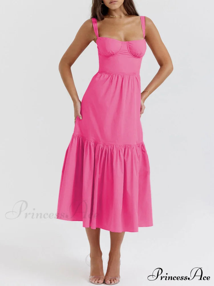 Strap Solid Color Charming A-Hem Midi Dress