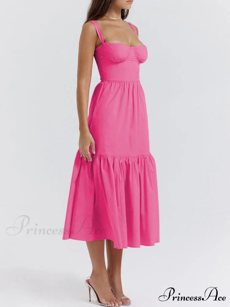 Strap Solid Color Charming A-Hem Midi Dress