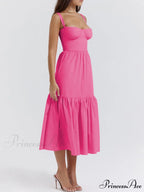 Strap Solid Color Charming A-Hem Midi Dress