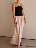 Strapless Black And Charming Sand Paneled Maxi Dress