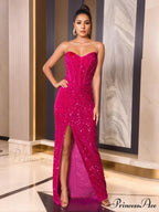 Strapless Fish Bone Slit Party Dress