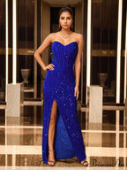 Strapless Fish Bone Slit Party Dress