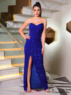 Strapless Fish Bone Slit Party Dress