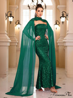 Strapless High Neck Sequined Party Dress