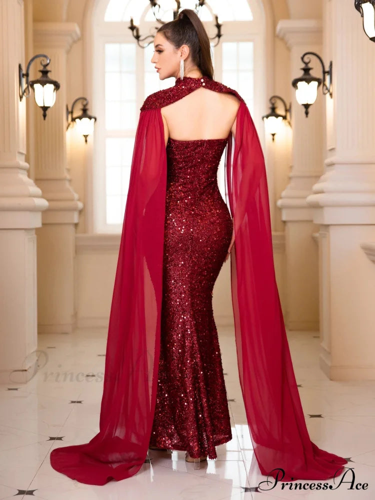 Strapless High Neck Sequined Party Dress