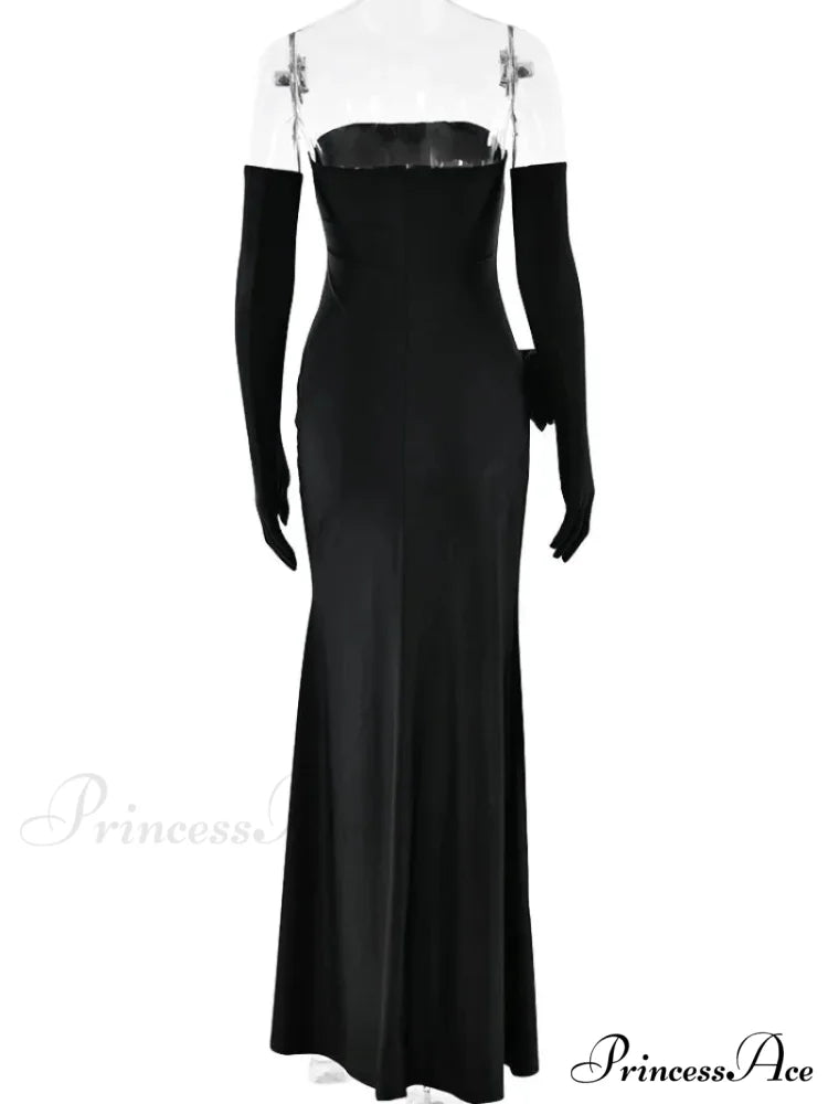 Strapless High Slit Sleeveless Maxi Red Christmas Party Dress