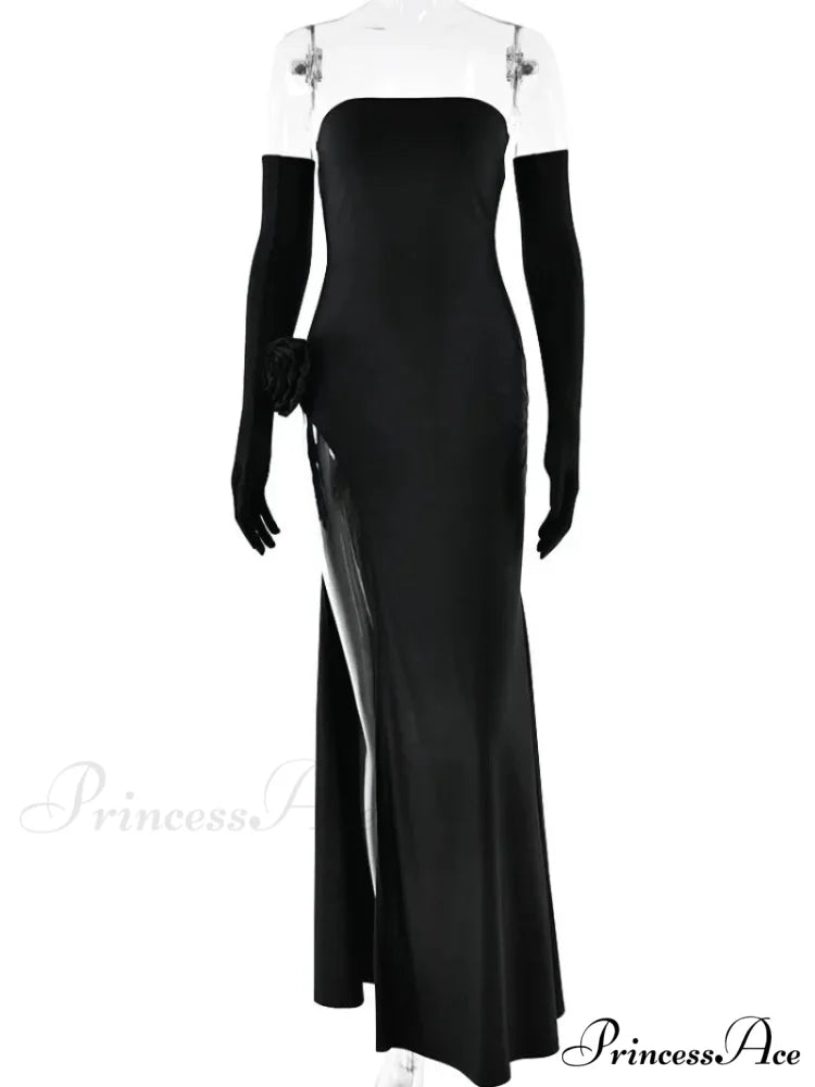 Strapless High Slit Sleeveless Maxi Red Christmas Party Dress