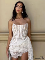 Strapless Lace Corset Mini Dress - Sleeveless Bodycon Christmas Party Dress