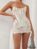 Strapless Lace Corset Mini Dress - Sleeveless Bodycon Christmas Party Dress