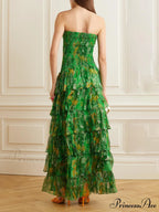 Strapless Layered Bandeau Charming Floral Print Maxi Dress