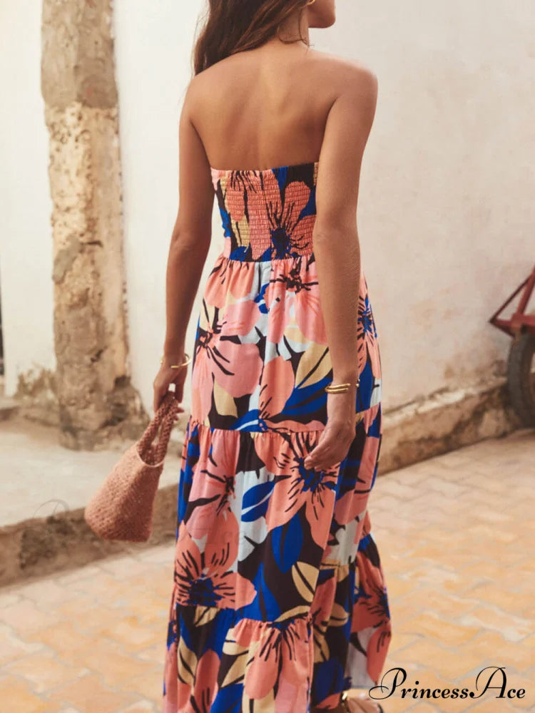 Strapless Printed Stylish Maxi Dress
