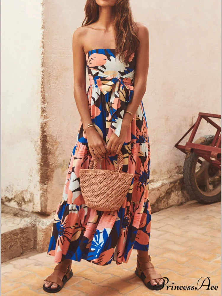 Strapless Printed Stylish Maxi Dress