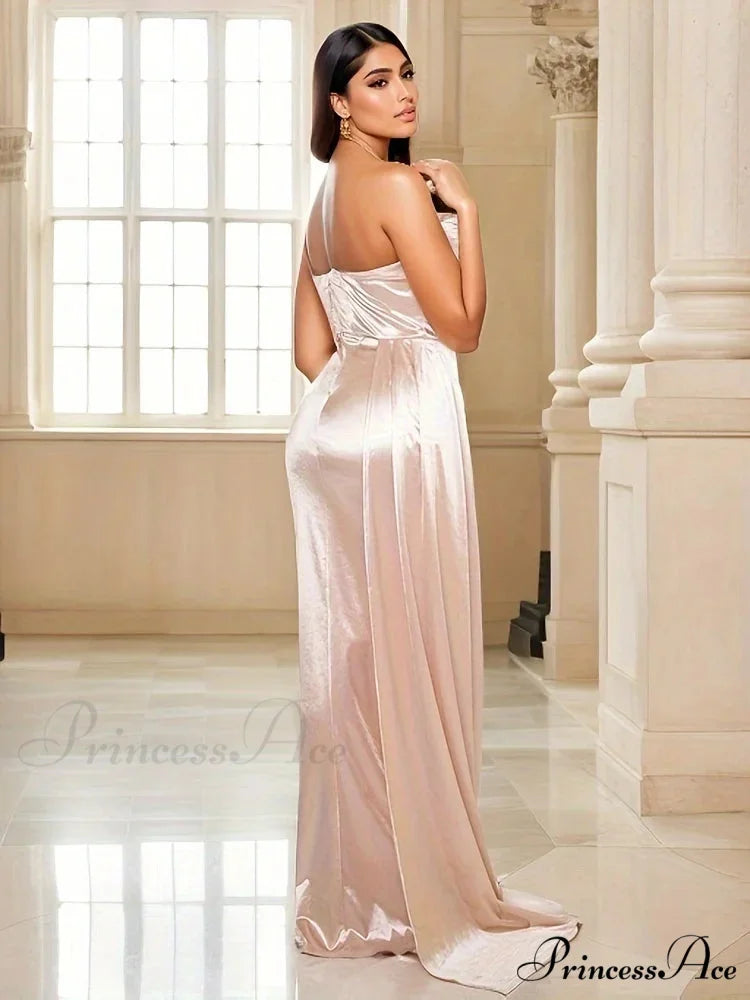 Strapless Ruched Satin Party Dress