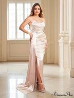 Strapless Ruched Satin Party Dress