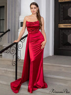 Strapless Ruched Satin Party Dress