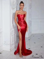 Strapless Satin Maxi Party Dress