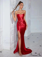 Strapless Satin Maxi Party Dress