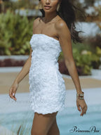 Strapless Sexy Backless Solid Graceful Color Floral Short Dress