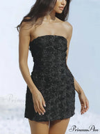 Strapless Sexy Backless Solid Graceful Color Floral Short Dress