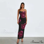 Strapless Spaghetti Strap Flower Split Back Hem Dress