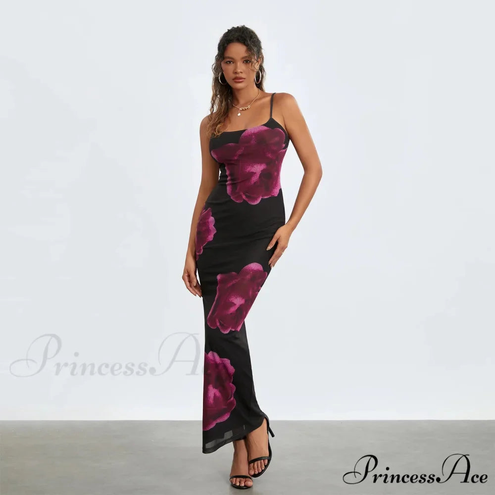 Strapless Spaghetti Strap Flower Split Back Hem Dress