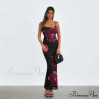 Strapless Spaghetti Strap Flower Split Back Hem Dress