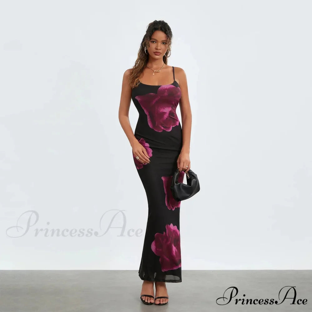 Strapless Spaghetti Strap Flower Split Back Hem Dress