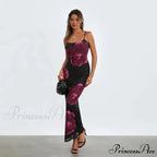 Strapless Spaghetti Strap Flower Split Back Hem Dress