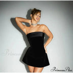 Strapless Velvet Solid Patchwork Slim Fit Mini Dress
