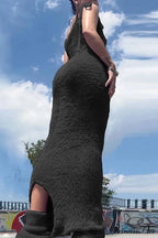 Strappy Plush Slit Dress