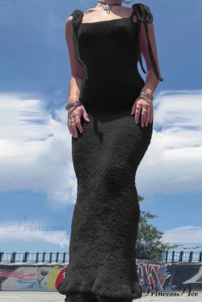 Strappy Plush Slit Dress