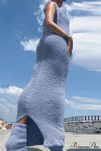 Strappy Plush Slit Dress