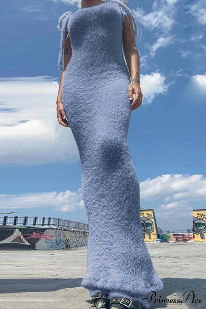 Strappy Plush Slit Dress