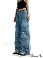 Streetwear Loose Oversized Straight-Leg Multi-Pocket Washed Cargo New Heavy Industry Y2K Vintage Jean