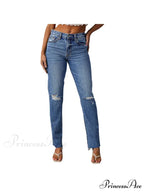 Stretch Blue High Waist Ripped Casual Fashion Streetwear Denim Jean