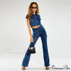 Stretch Fashion Print Women's High Waist Flare Women Long Summer Casual Streetwear Denim Pant Jean