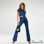 Stretch Fashion Print Women's High Waist Flare Women Long Summer Casual Streetwear Denim Pant Jean