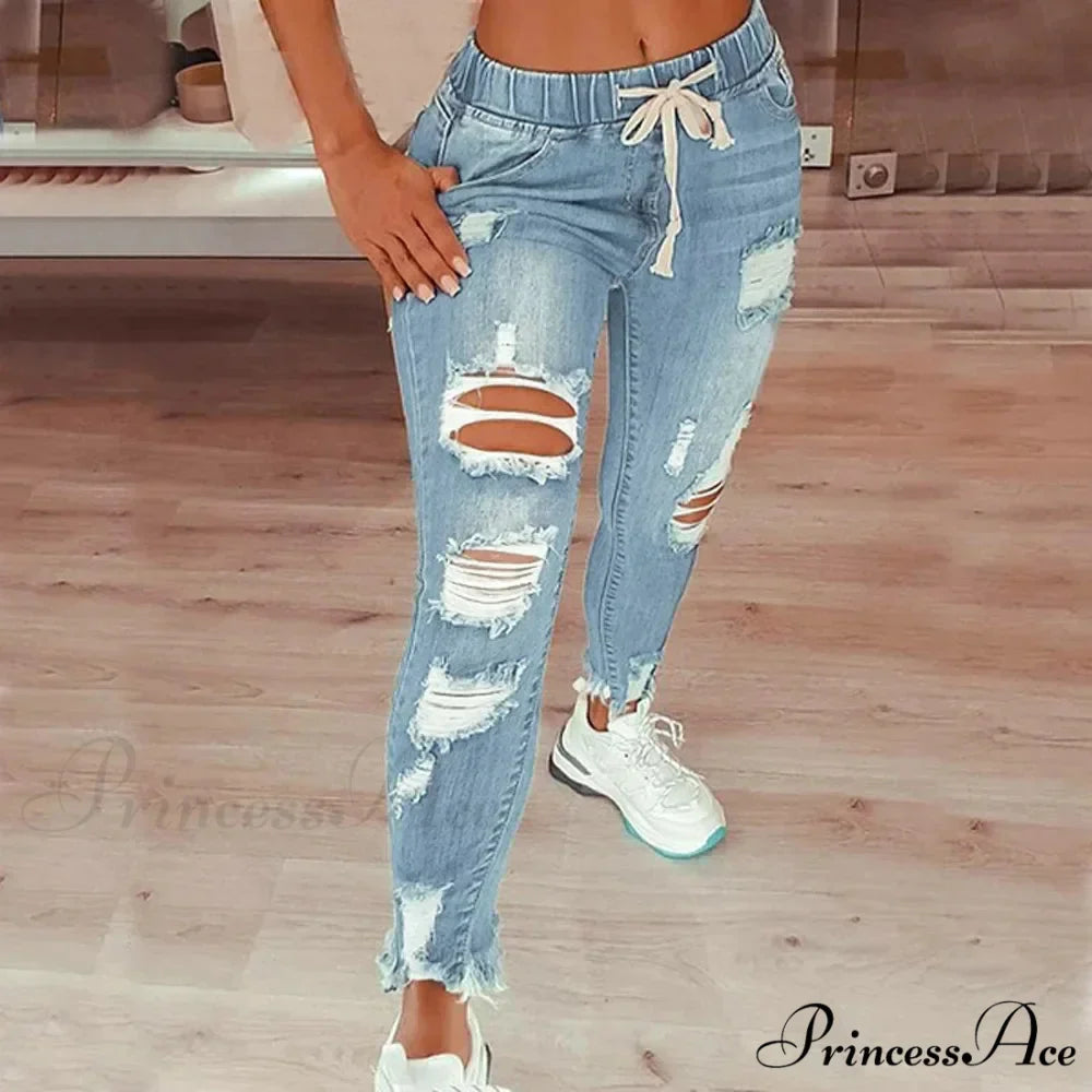 Stretch High Waist Ripped Washed Slim Skinny Pencil Denim Jean