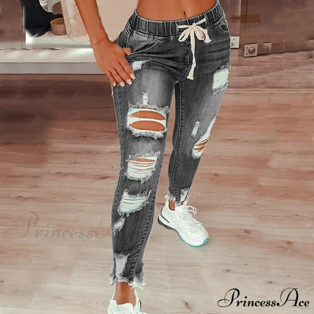 Stretch High Waist Ripped Washed Slim Skinny Pencil Denim Jean