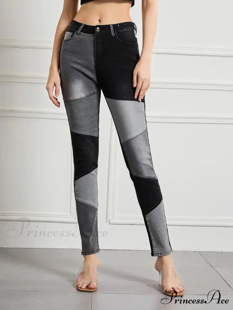 Stretch Patchwork Slim Fashion Vintage Streetwear Denim Jean