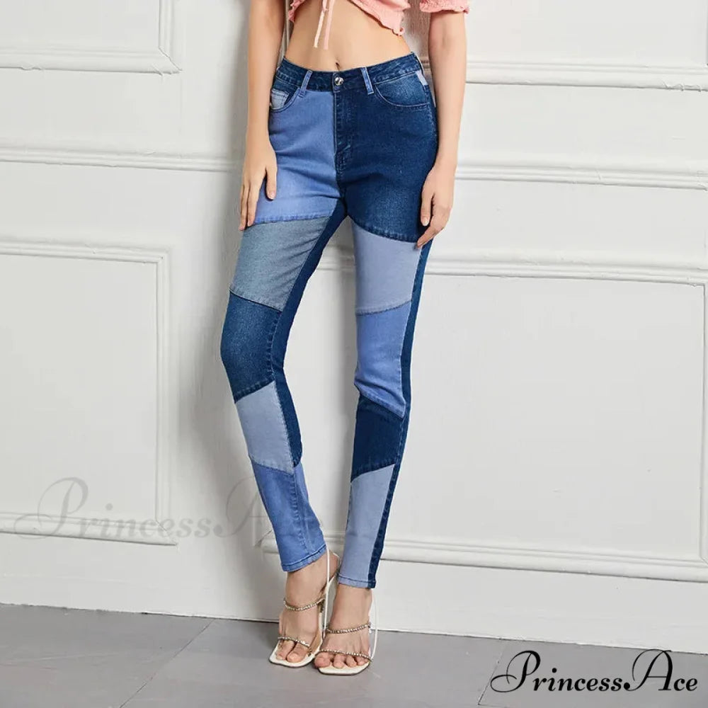 Stretch Patchwork Slim Fashion Vintage Streetwear Denim Jean