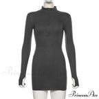 Stretch Ribbed Knitted Turtleneck Mini Dress