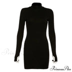 Stretch Ribbed Knitted Turtleneck Mini Dress