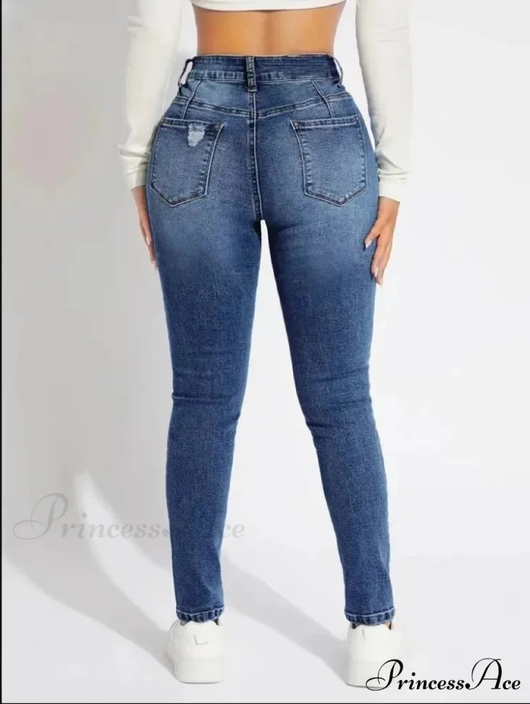 Stretch Skinny High Waist Ripped Butt Lifting Casual Slim Denim Jean