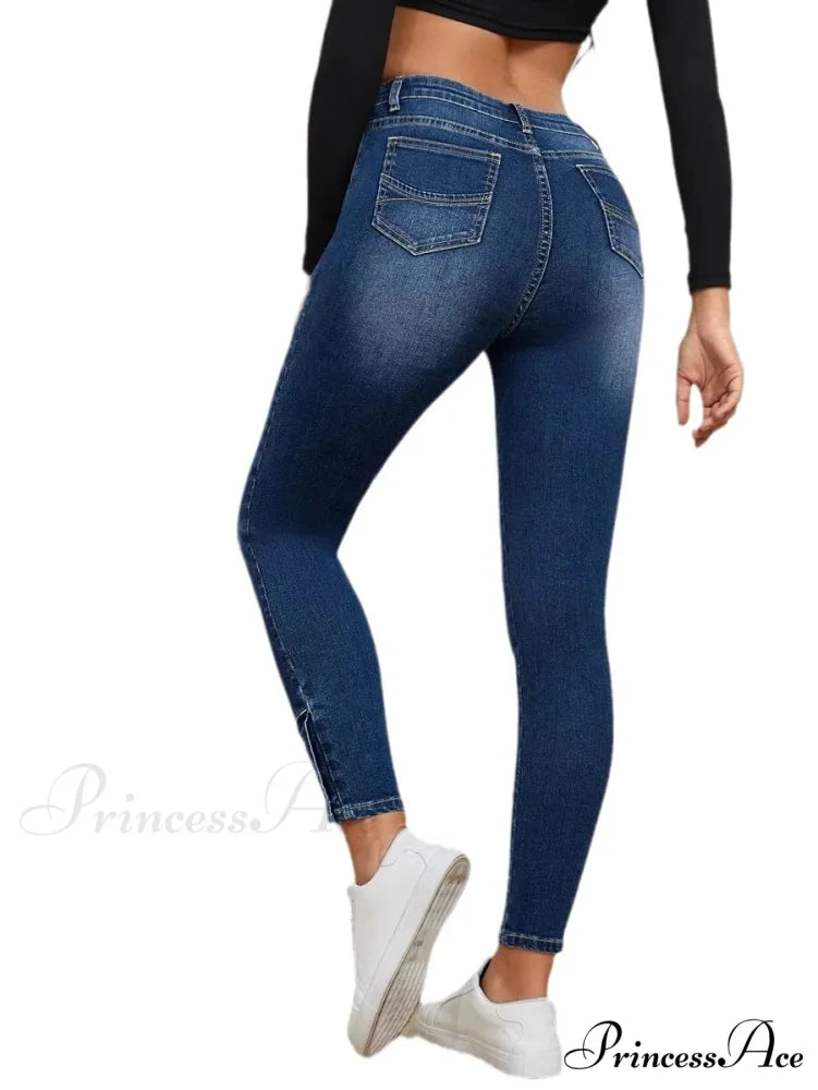 Stretch Skinny Pencil High Waist Slim Large Full Length Distressed Jean