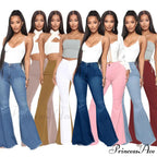 Stretch Slim Flare for Women Pink Bell Bottom 2024 High Waist Skinny Boot-cut Denim Woman Jean