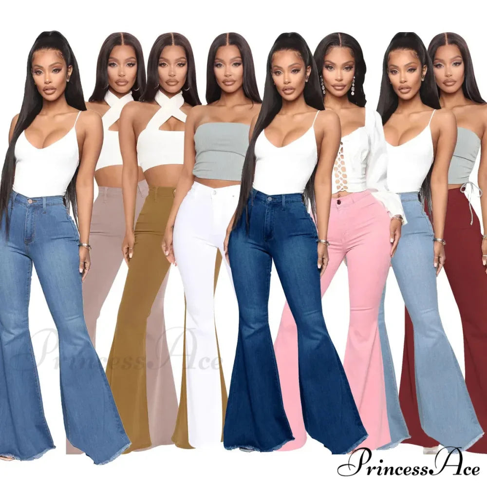 Stretch Slim Flare for Women Pink Bell Bottom 2024 High Waist Skinny Boot-cut Denim Woman Jean