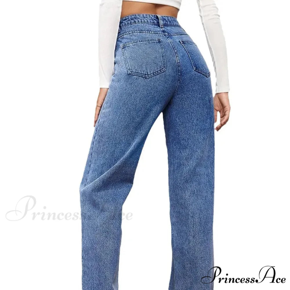 Stretch Straight-Leg Denim Trousers Women Loose Straight Washed Denim Pants Fashion Pants 2024 Fall Winter new Jean