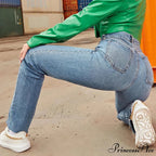 Stretch Wide Vintage Streetwear Loose Blue Washed Mom Straight Denim Jean